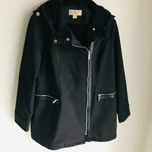 Michael Kors Black Anorak Jacket Coat Hooded Zip Closure Size XL
